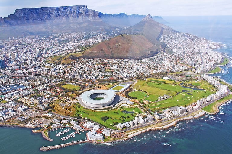 Cape Town, South Africa is a popular tourist destination with the unique backdrop of Table Mountain