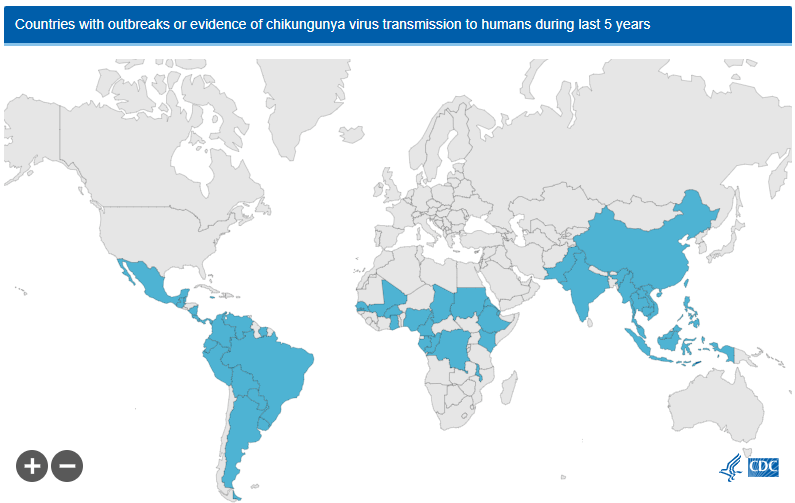 Many countries throughout the world have reported cases of chikungunya in the past five years